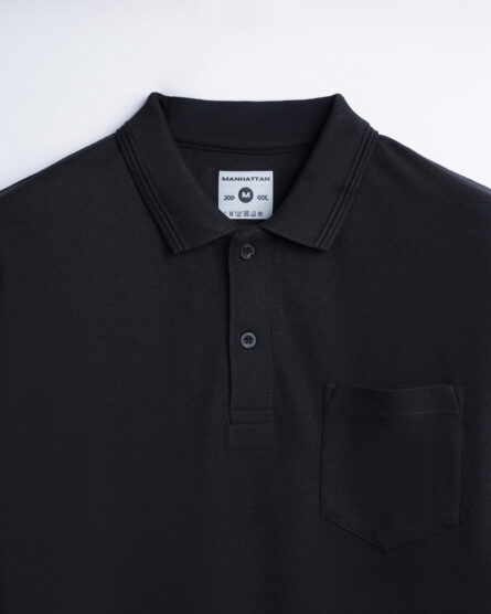 Polo Full Sleeve Pocket Unisex Black - Image 2