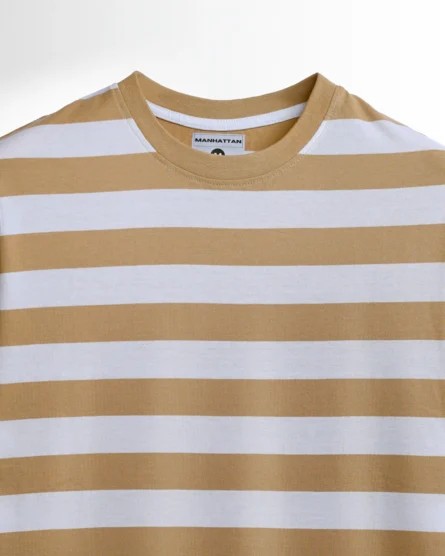 Premium Yarn Striped Cotton T-Shirts (White/ Beach) - Image 2