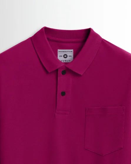 Cotton Polo Full Sleeve Unisex Wine Red Pocket - Image 2