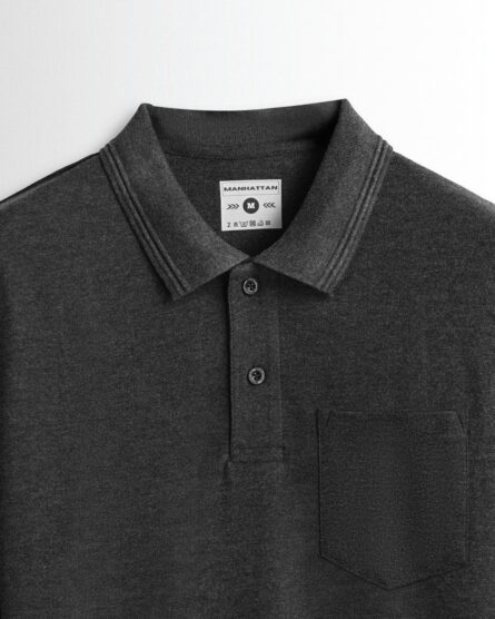 Rich in Cotton Polo Full Sleeve Unisex Dark Grey Pocket - Image 2